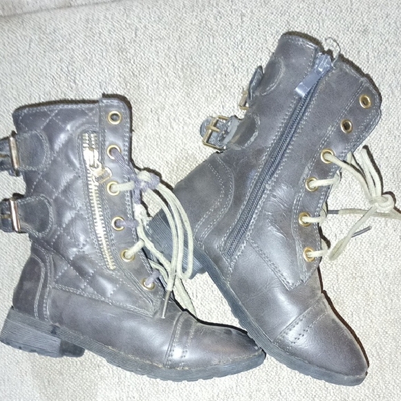 Gray Quilted Combat Boots - Picture 1 of 7